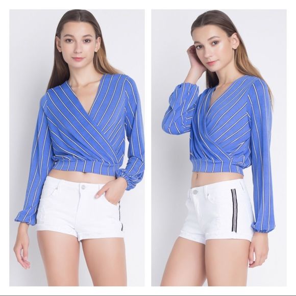 Striped surplice front blouse - Picture 1 of 3